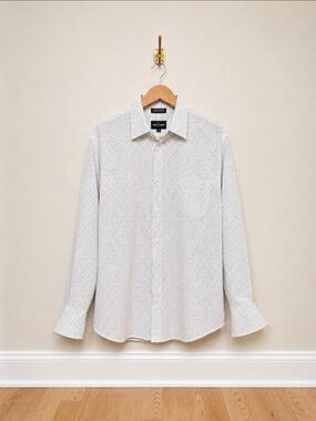 Stacy Adams White Black Polka Dot Dress Shirt 17 34/35